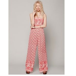 Free People Long Red Cotton Jumpsuit